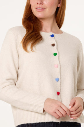 Colourful Heart Buttons Knit Cardigan