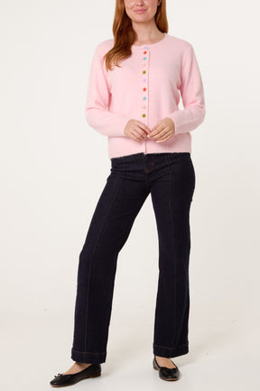 Colourful Circle Buttons Knit Cardigan