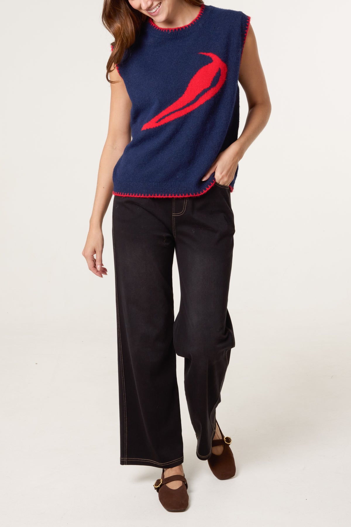 Chilli Pepper Stitch Hem Knit Vest