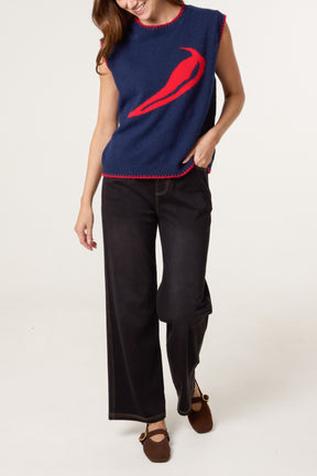 Chilli Pepper Stitch Hem Knit Vest