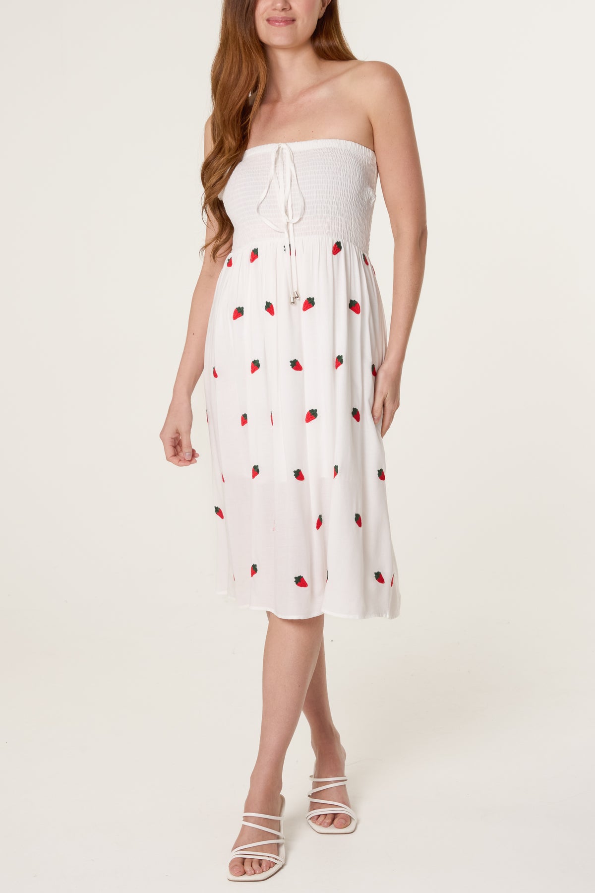 Bandeau Strawberry Embroidery Dress