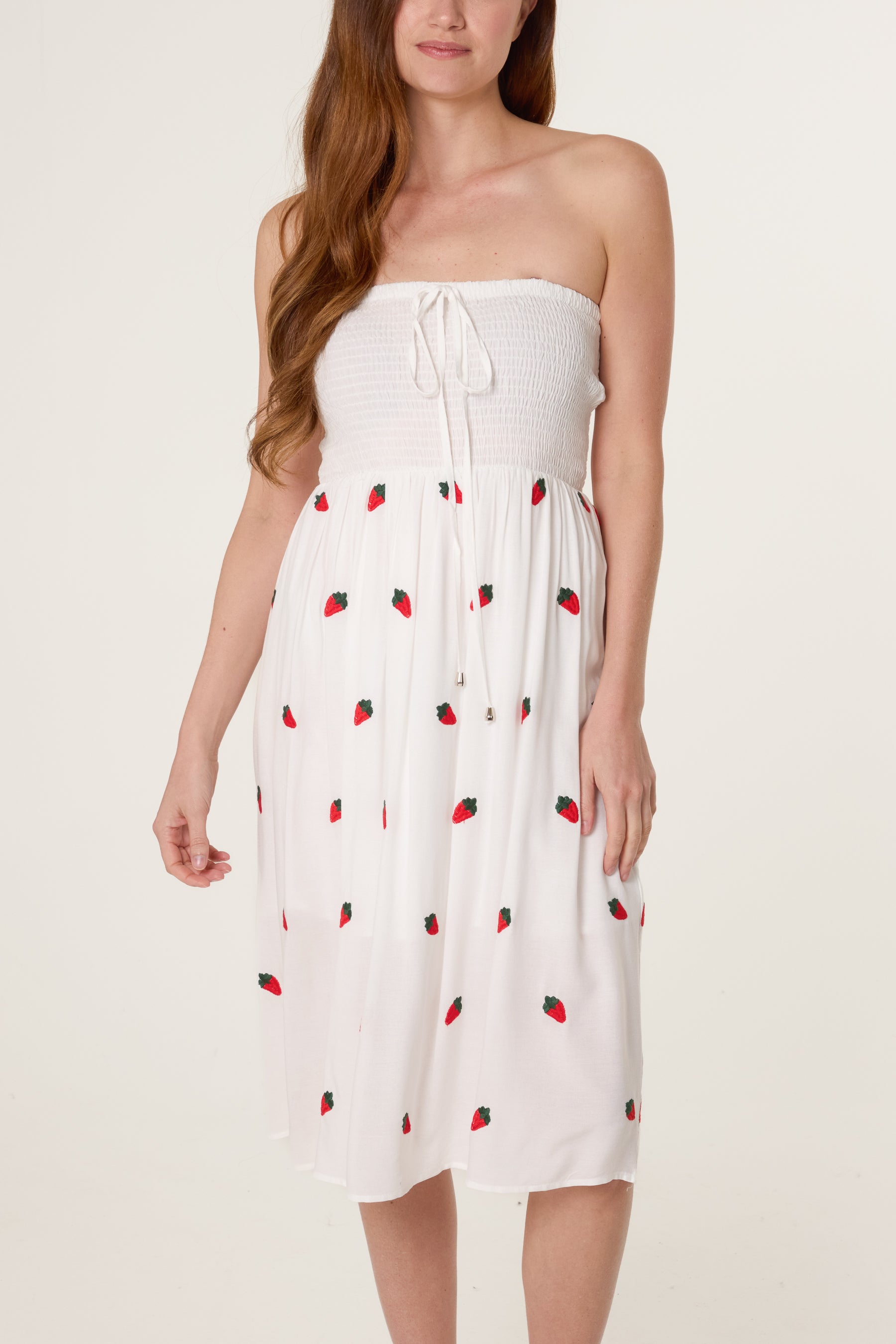 Bandeau Strawberry Embroidery Dress
