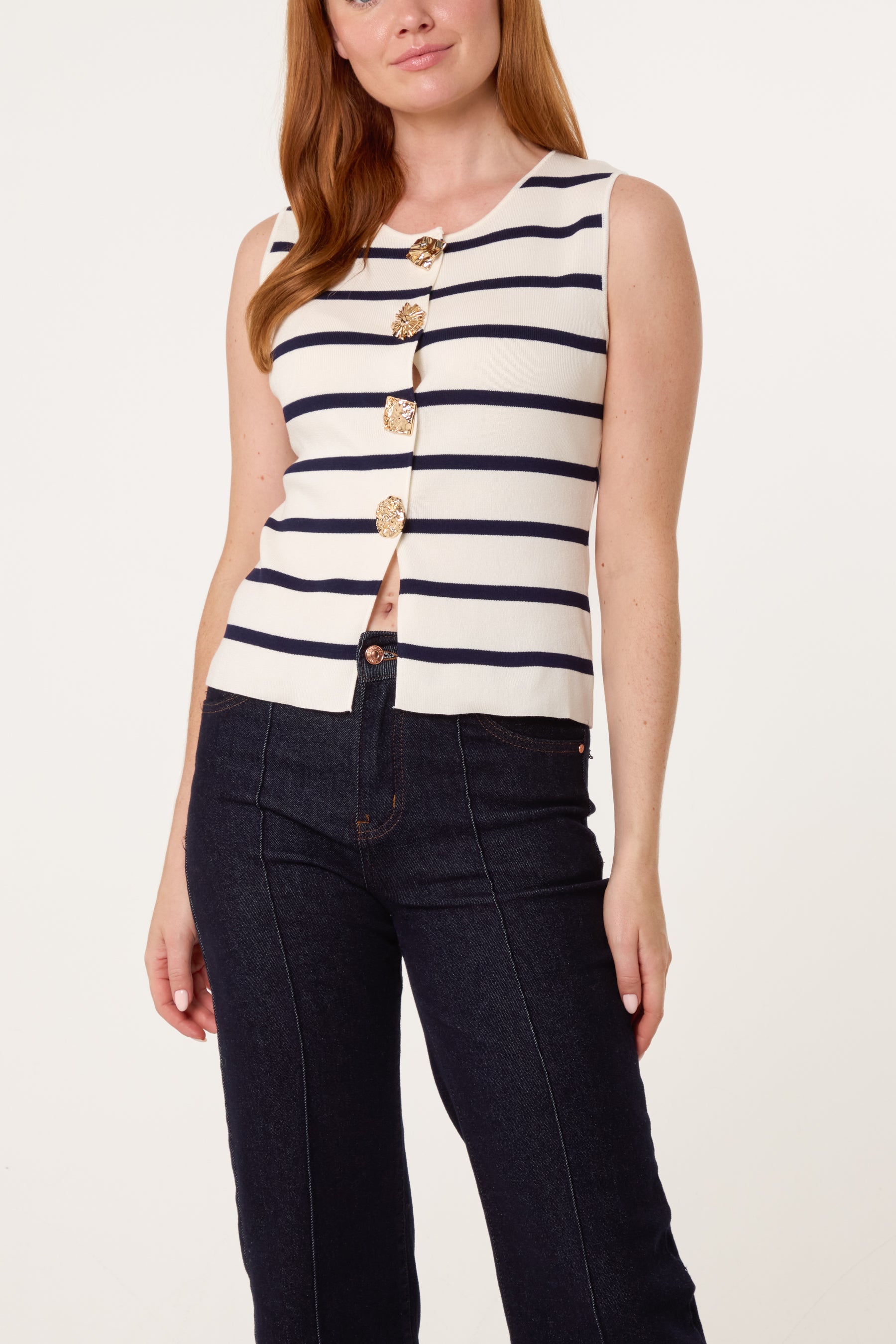 Gold Button Striped Vest