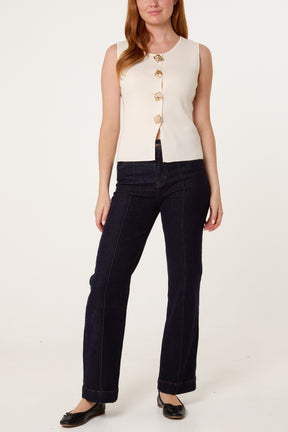 Gold Button Fine Knit Vest