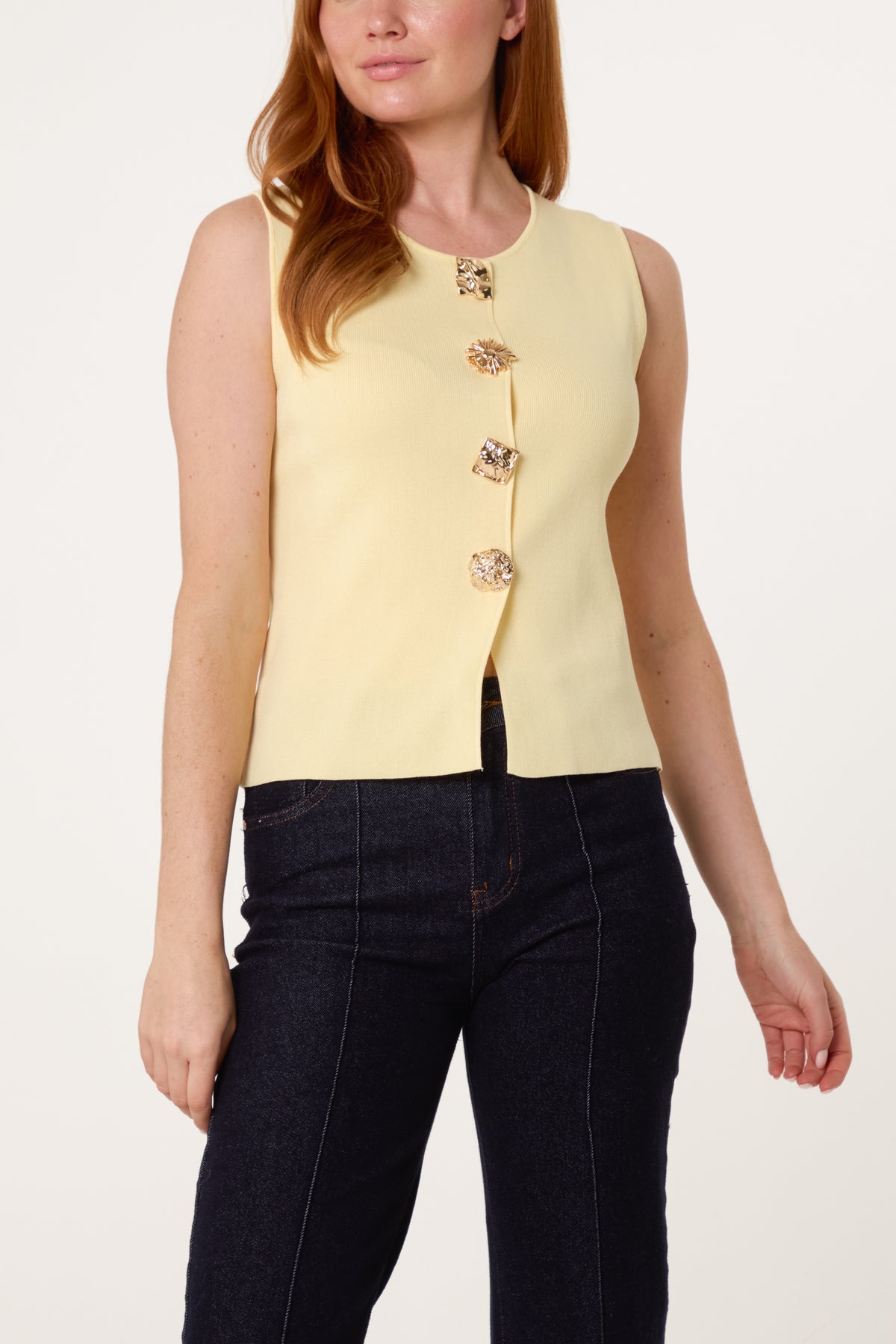 Gold Button Fine Knit Vest