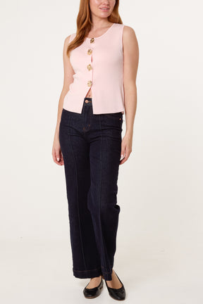 Gold Button Fine Knit Vest