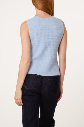 Gold Button Textured Knit Vest