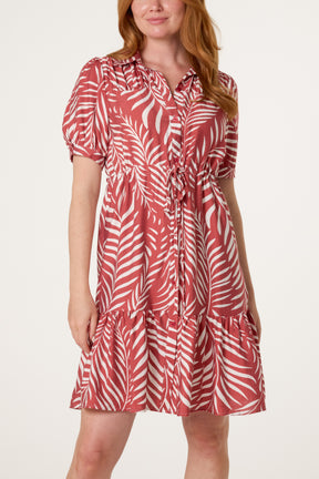 Tropical Leaf Print Button Dress