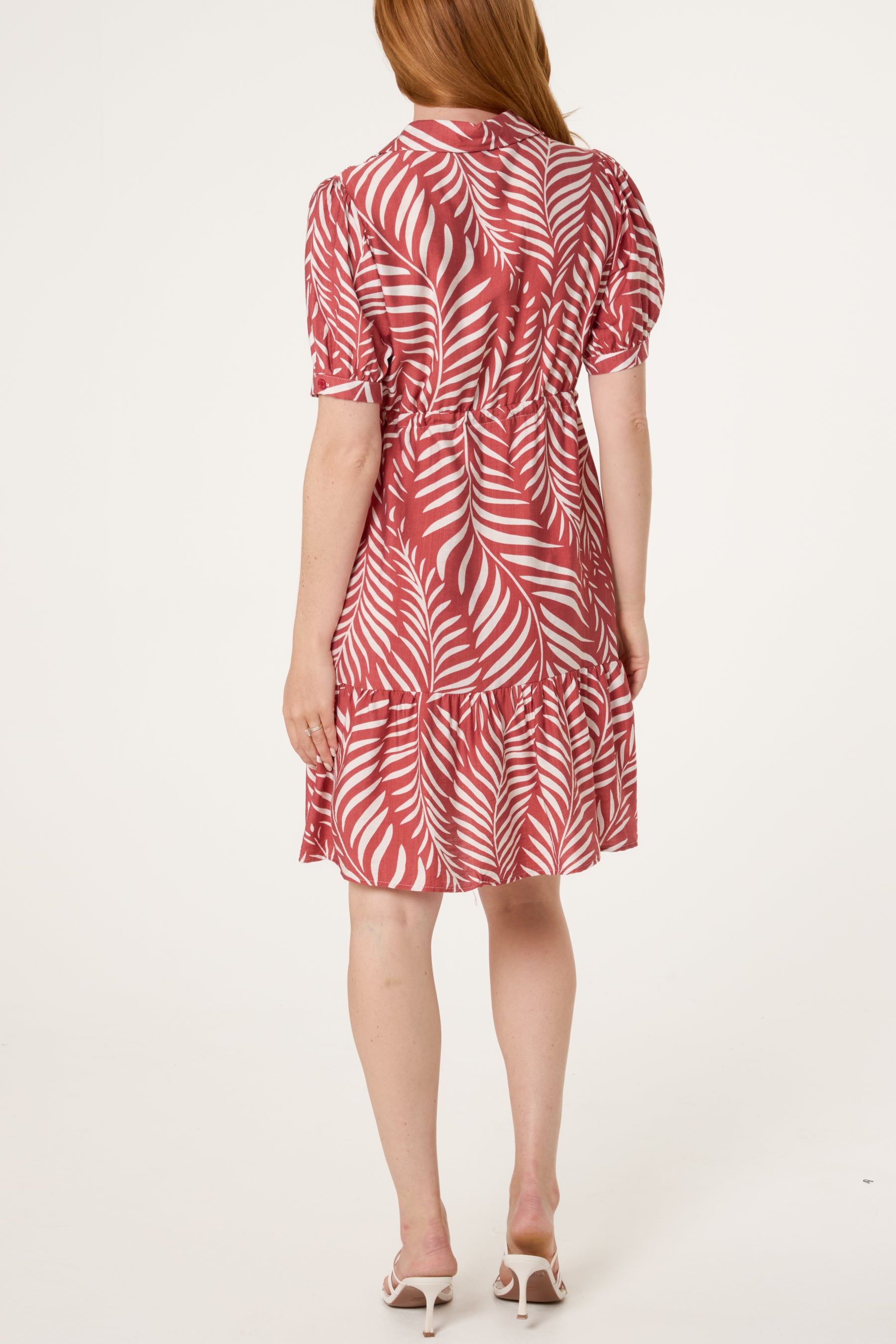 Tropical Leaf Print Button Dress