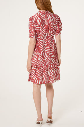 Tropical Leaf Print Button Dress