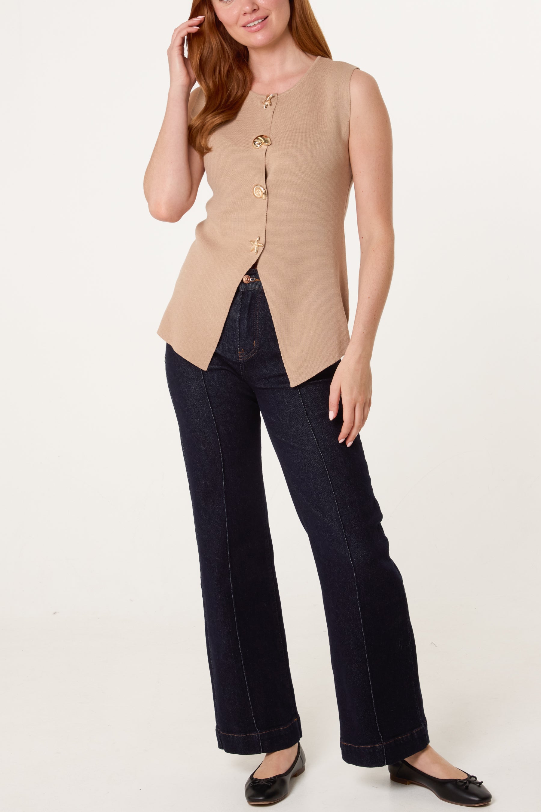 Vest Cardigan With Gold Aquatic Buttons