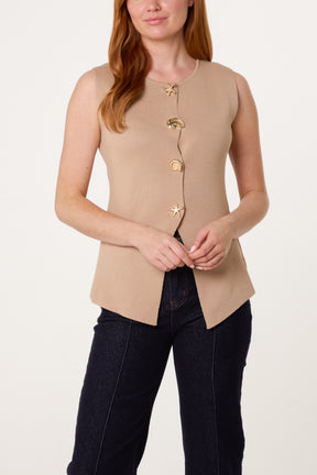 Vest Cardigan With Gold Aquatic Buttons