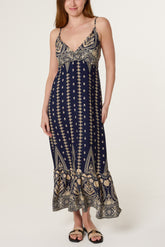 Border Print V Cami Dress