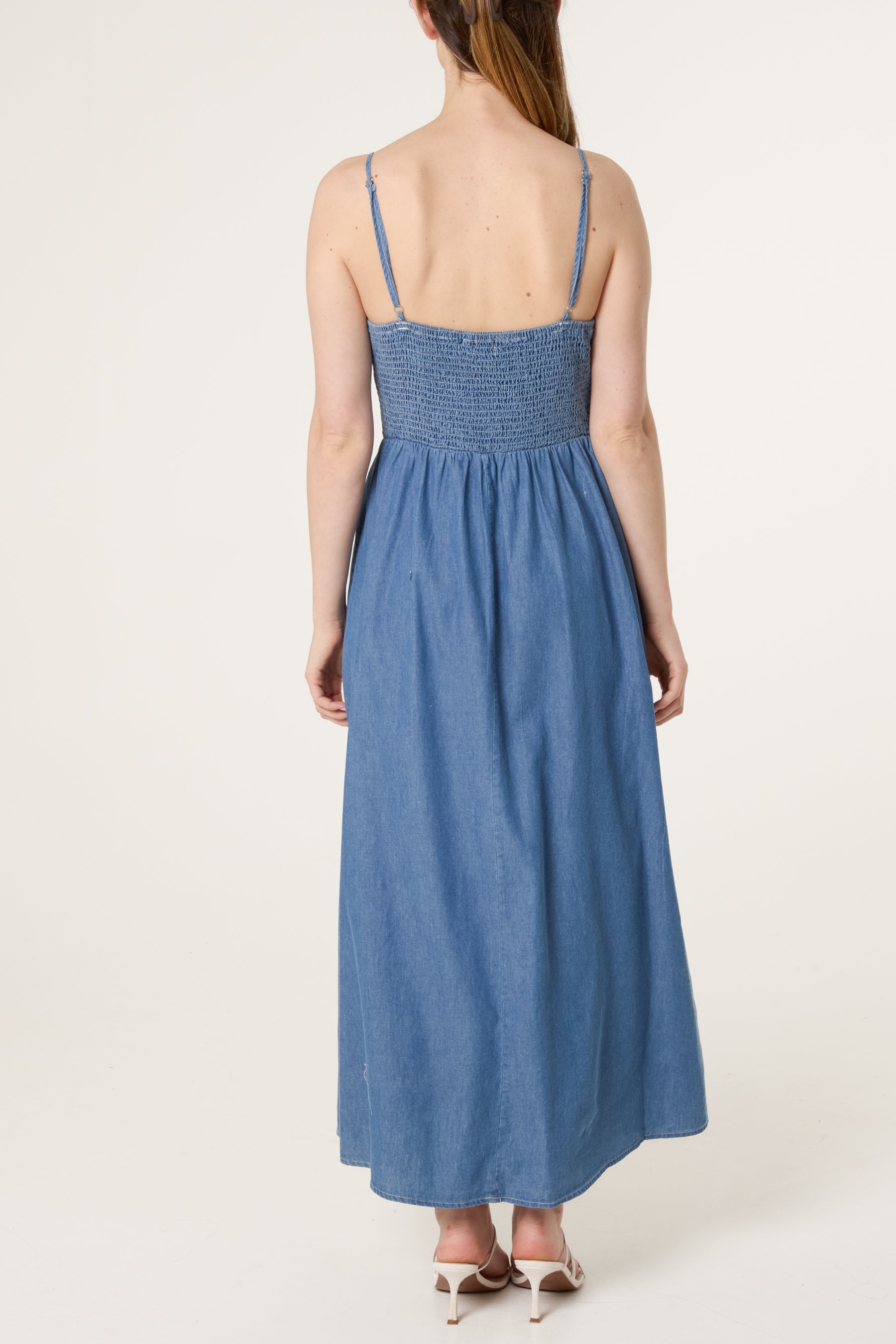 Embroidered Denim Cami Dress