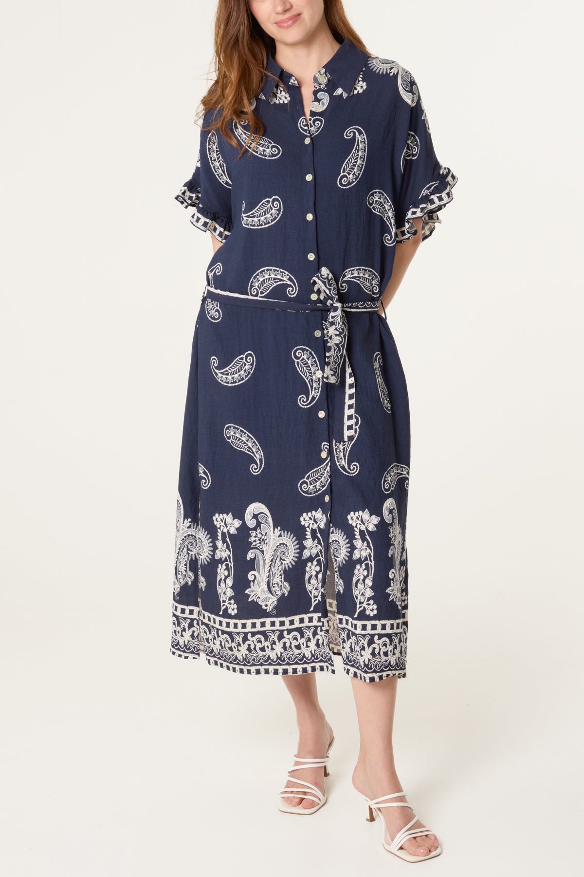 Paisley Print Buttons & Belt Dress