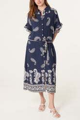 Paisley Print Buttons & Belt Dress