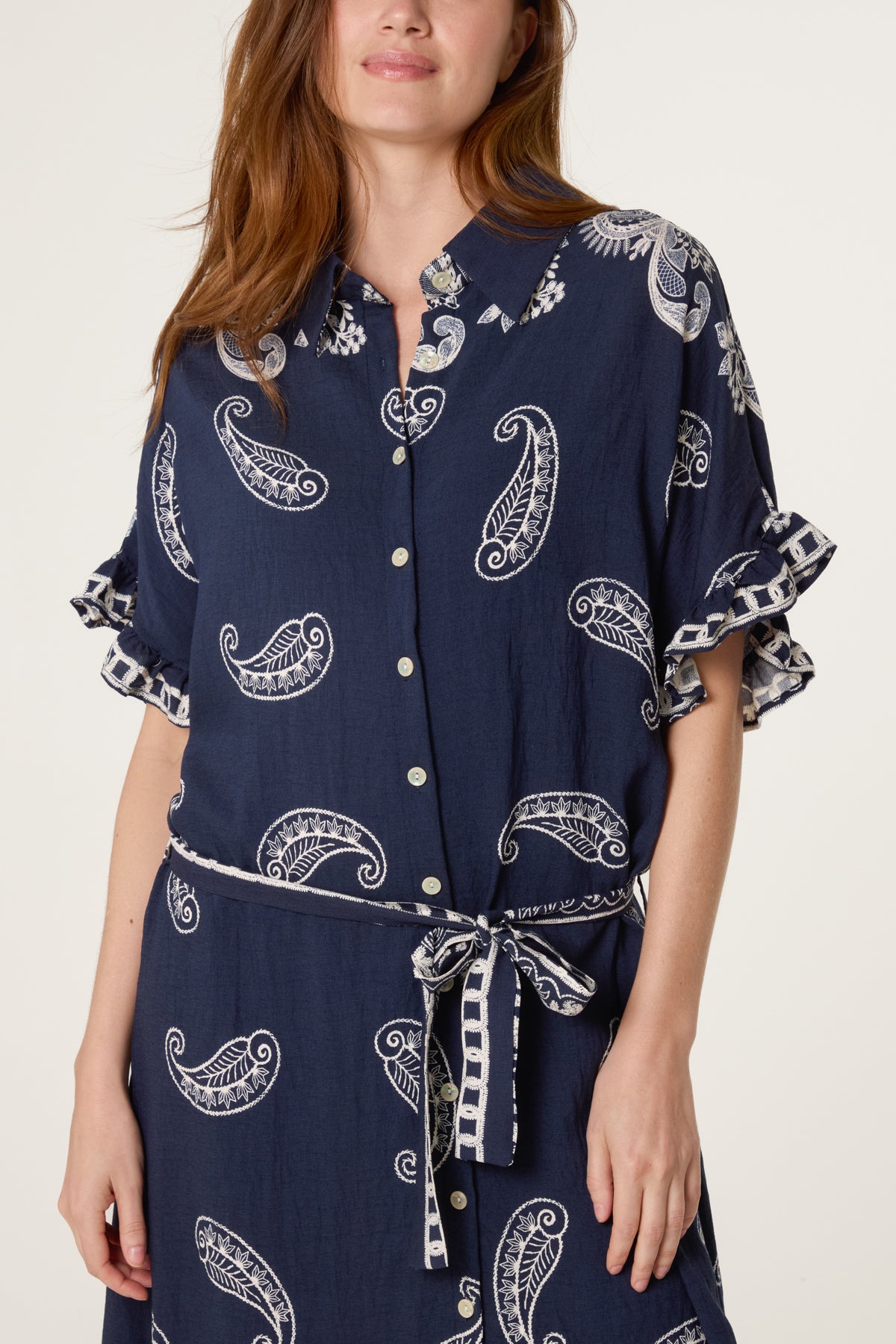 Paisley Print Buttons & Belt Dress