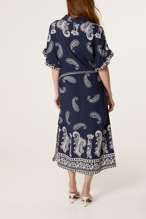 Paisley Print Buttons & Belt Dress