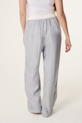 Contrast Elastic Waist Shiny Trousers