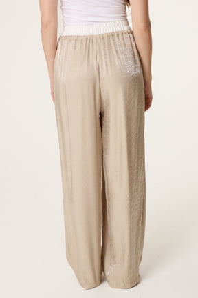 Contrast Elastic Waist Shiny Trousers