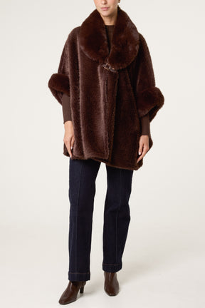 Deluxe Fur Trim & Buckle Detail Cape