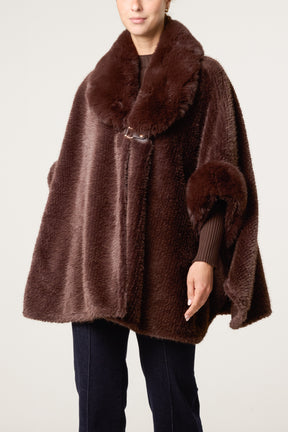 Deluxe Fur Trim & Buckle Detail Cape