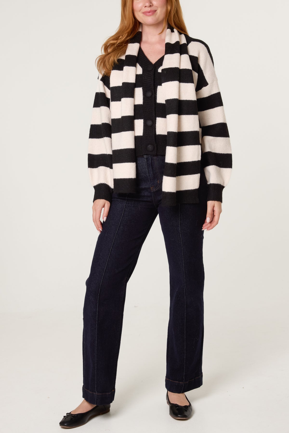 Striped Cosy Cardigan With Scarf