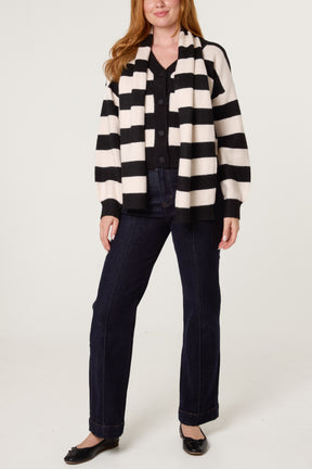 Striped Cosy Cardigan With Scarf