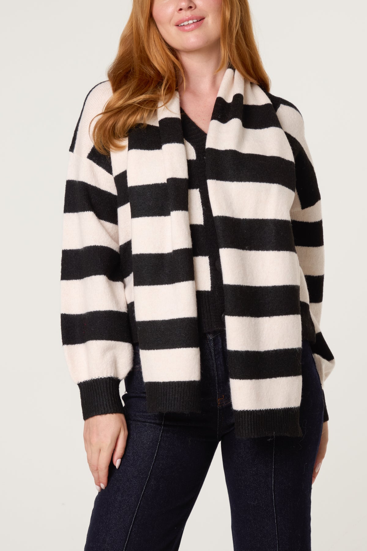 Striped Cosy Cardigan With Scarf