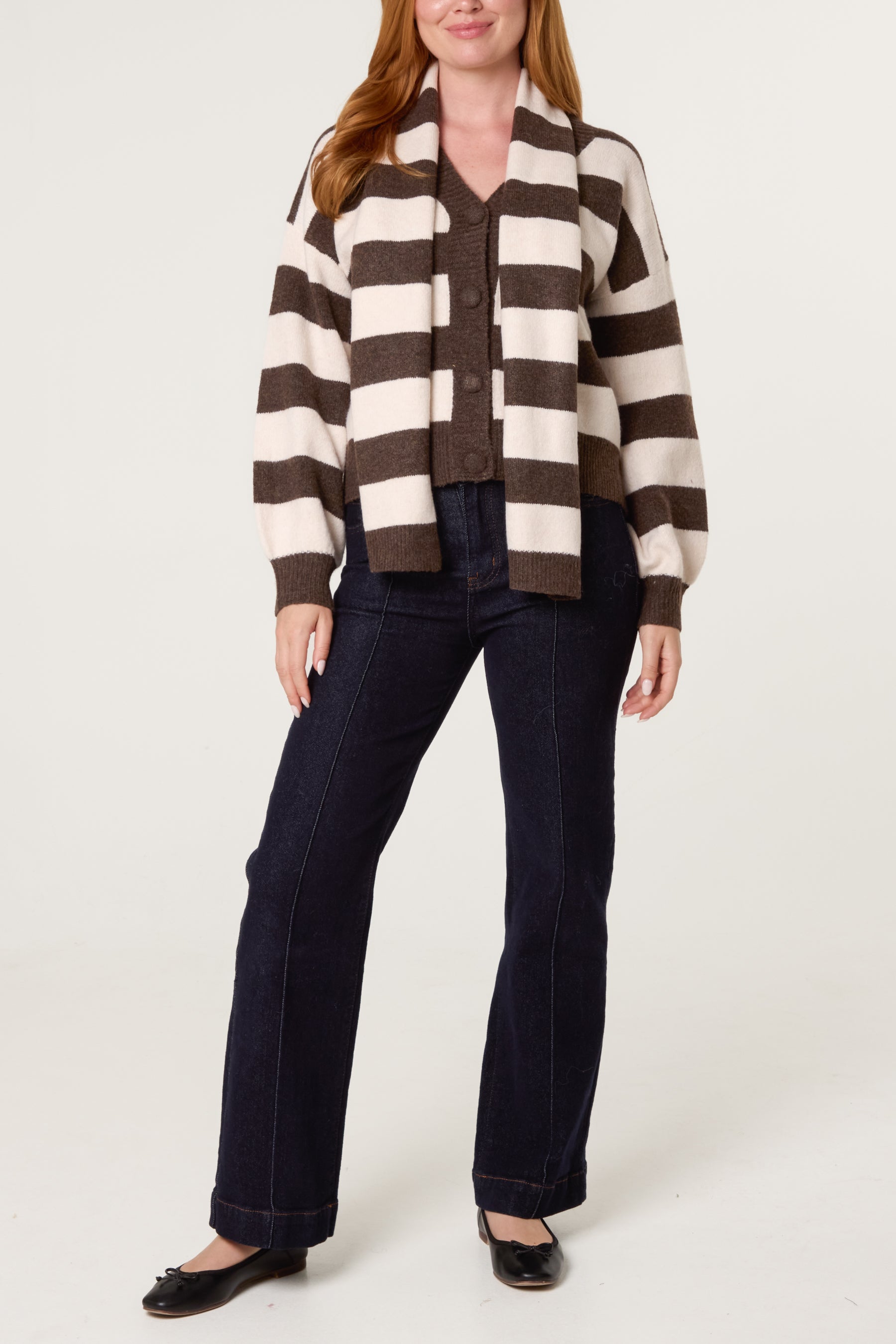 Striped Cosy Cardigan With Scarf