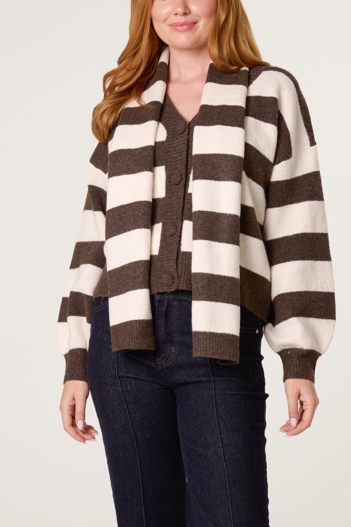 Striped Cosy Cardigan With Scarf