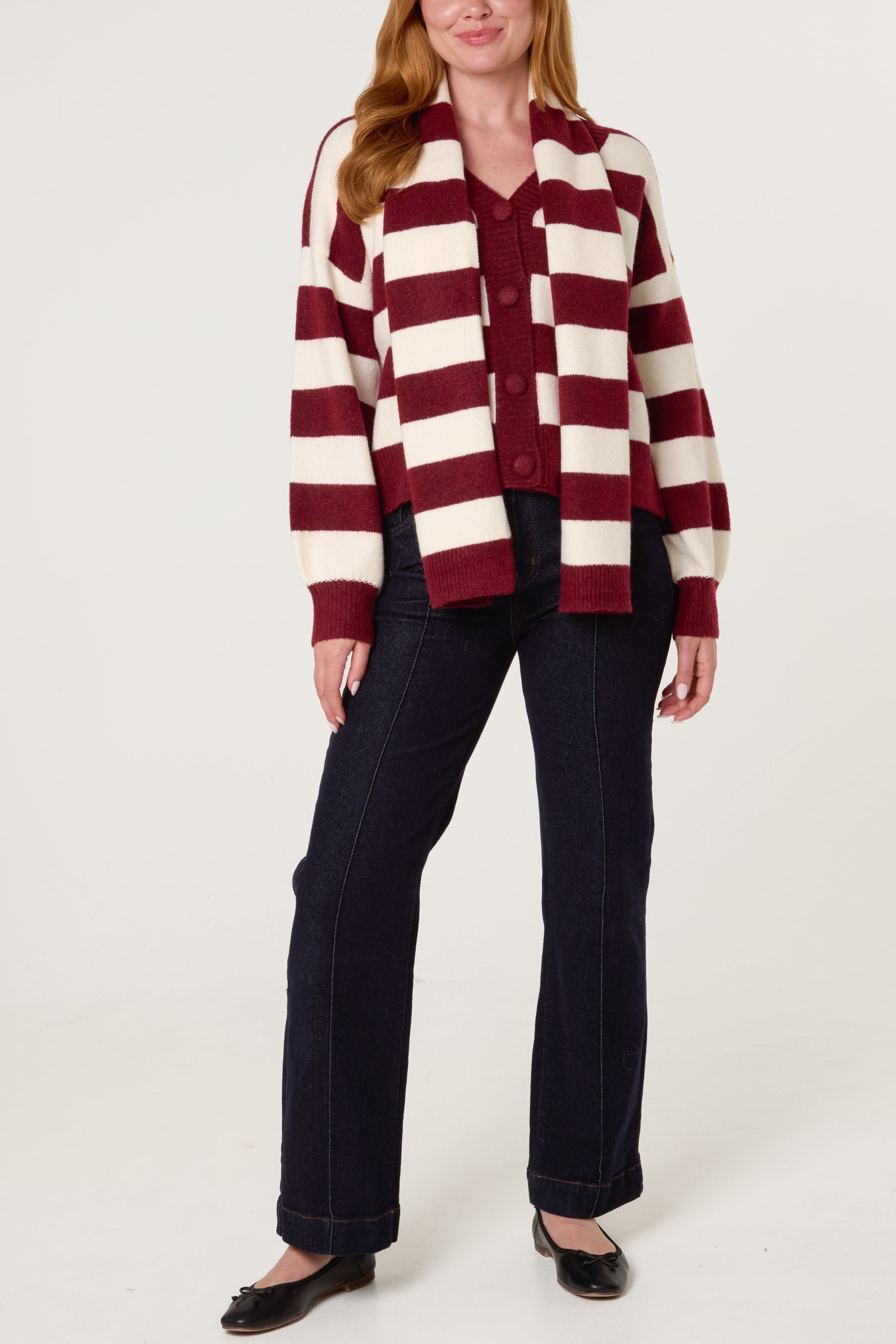 Striped Cosy Cardigan With Scarf