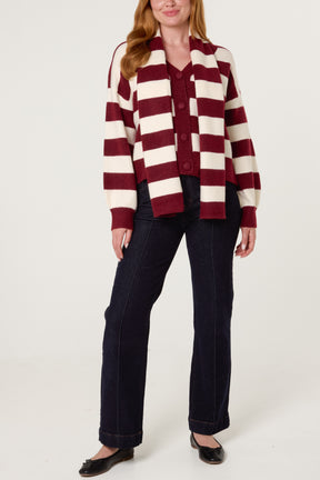 Striped Cosy Cardigan With Scarf