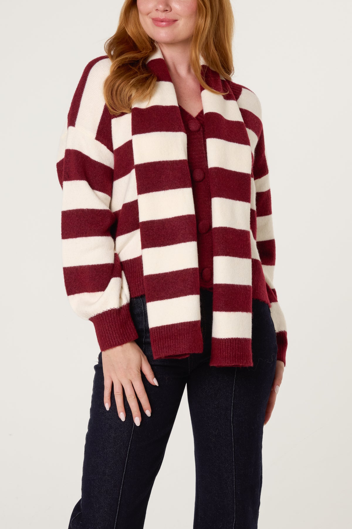 Striped Cosy Cardigan With Scarf