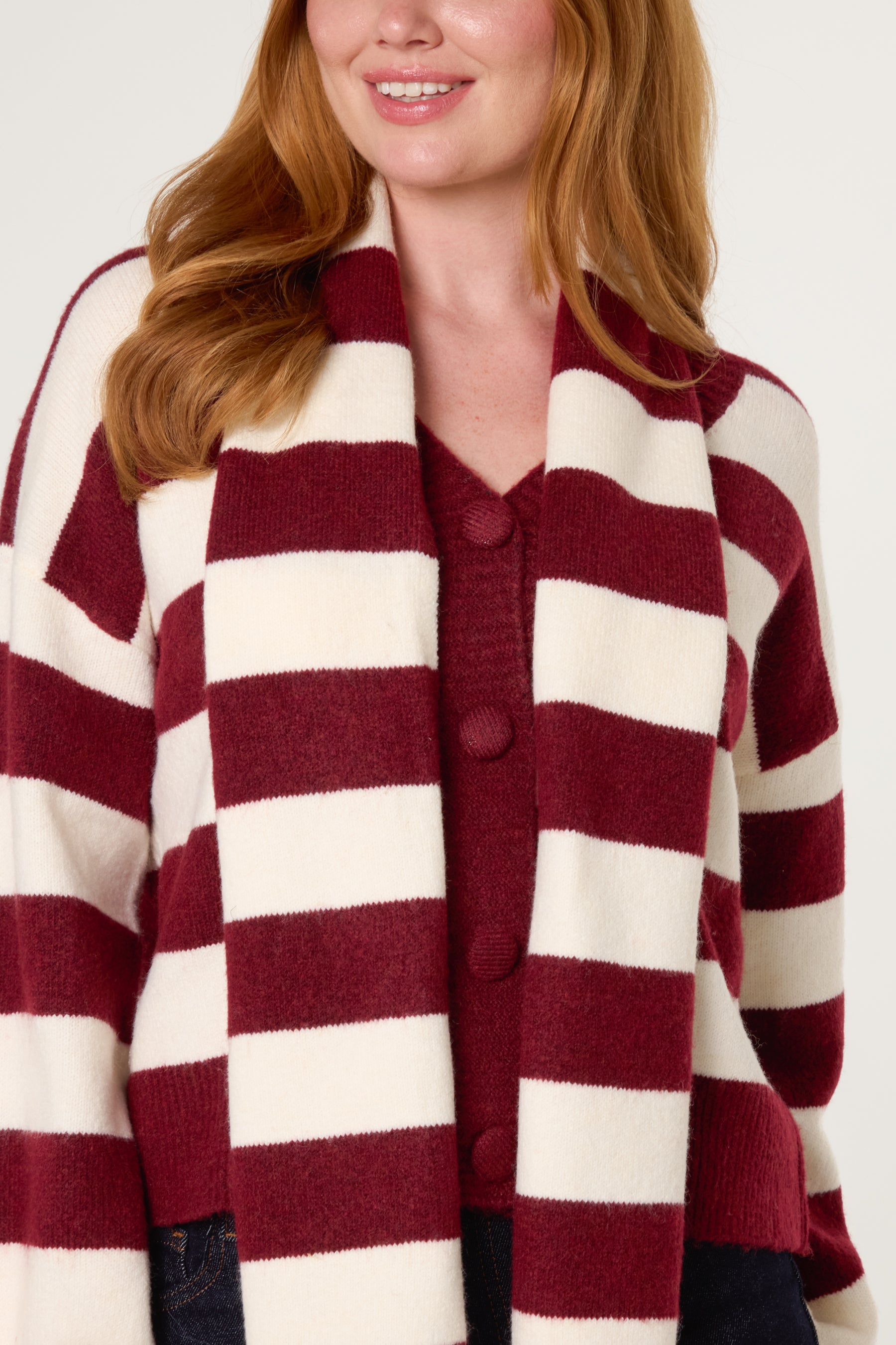 Striped Cosy Cardigan With Scarf