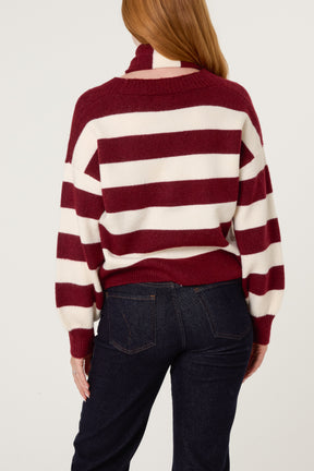Striped Cosy Cardigan With Scarf