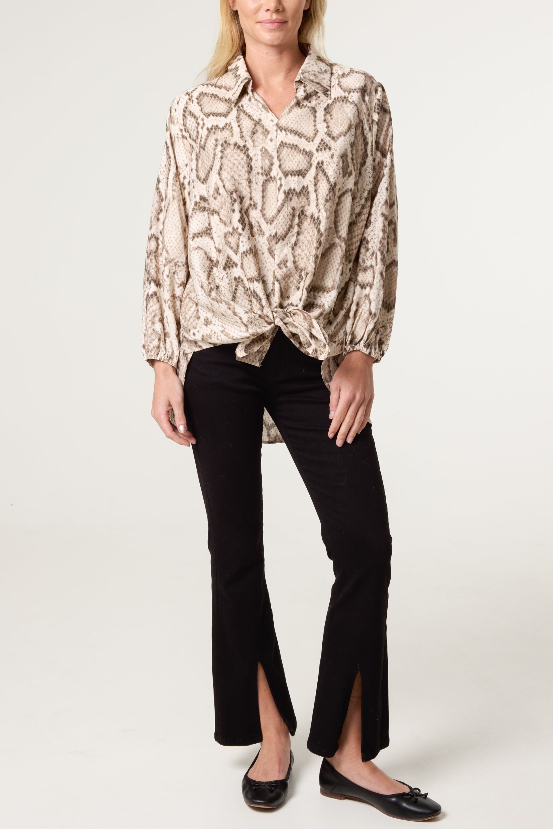 Metallic V-Neck Snake Print Shirt