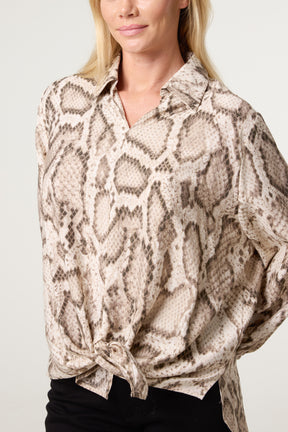 Metallic V-Neck Snake Print Shirt