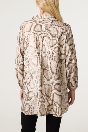 Metallic V-Neck Snake Print Shirt