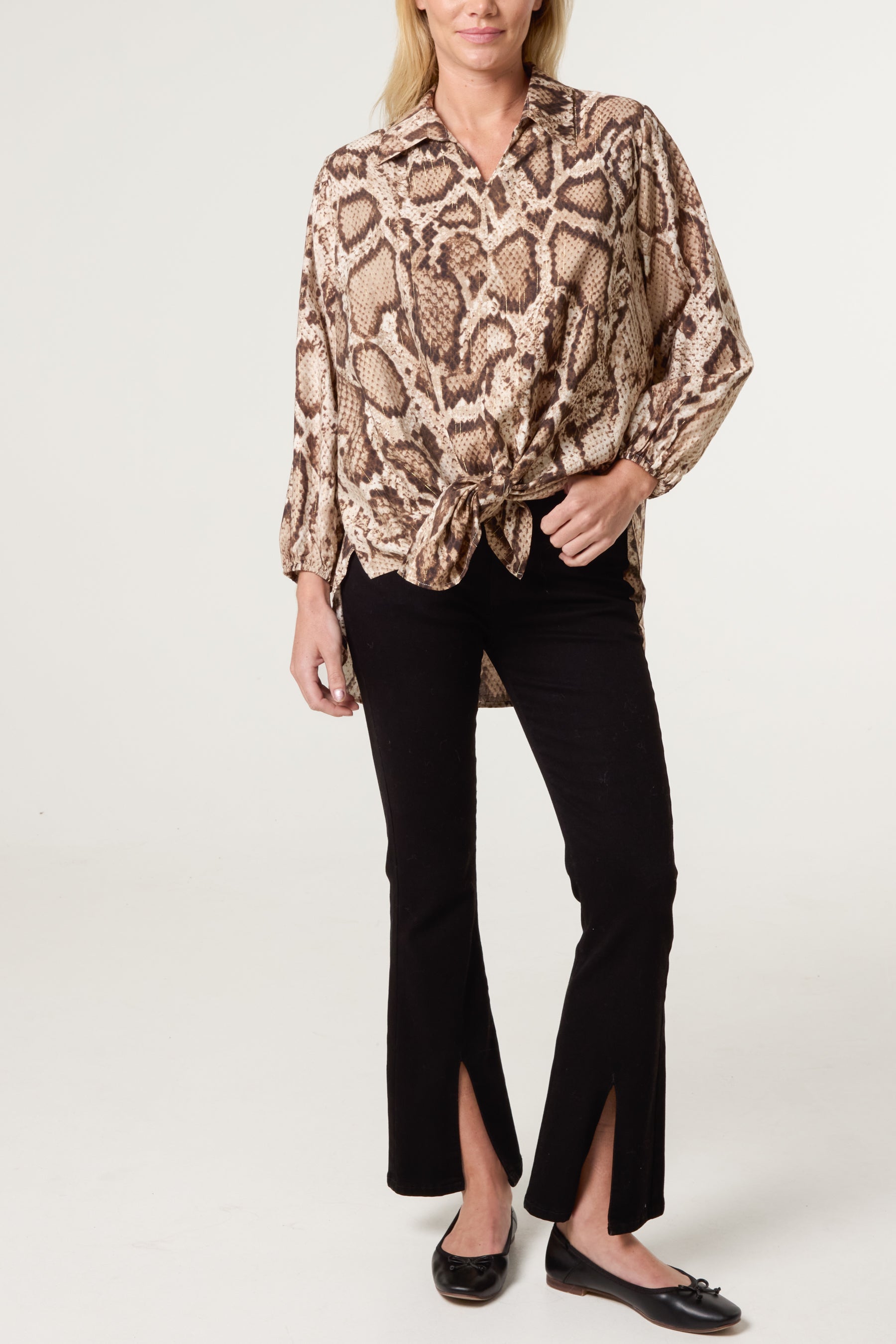 Metallic V-Neck Snake Print Shirt