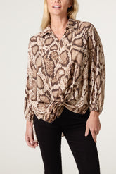 Metallic V-Neck Snake Print Shirt