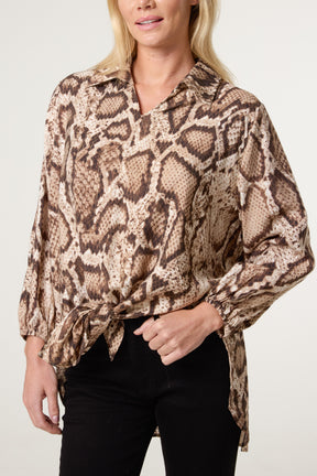 Metallic V-Neck Snake Print Shirt