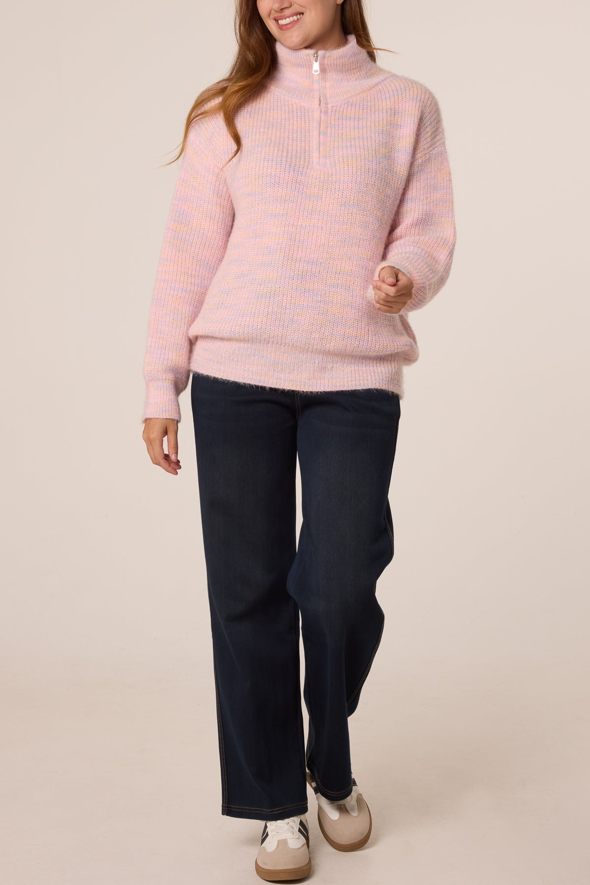 Zip Funnel Neck Knit Space Dye Jumper