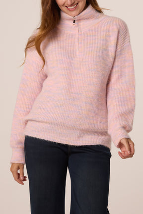 Zip Funnel Neck Knit Space Dye Jumper