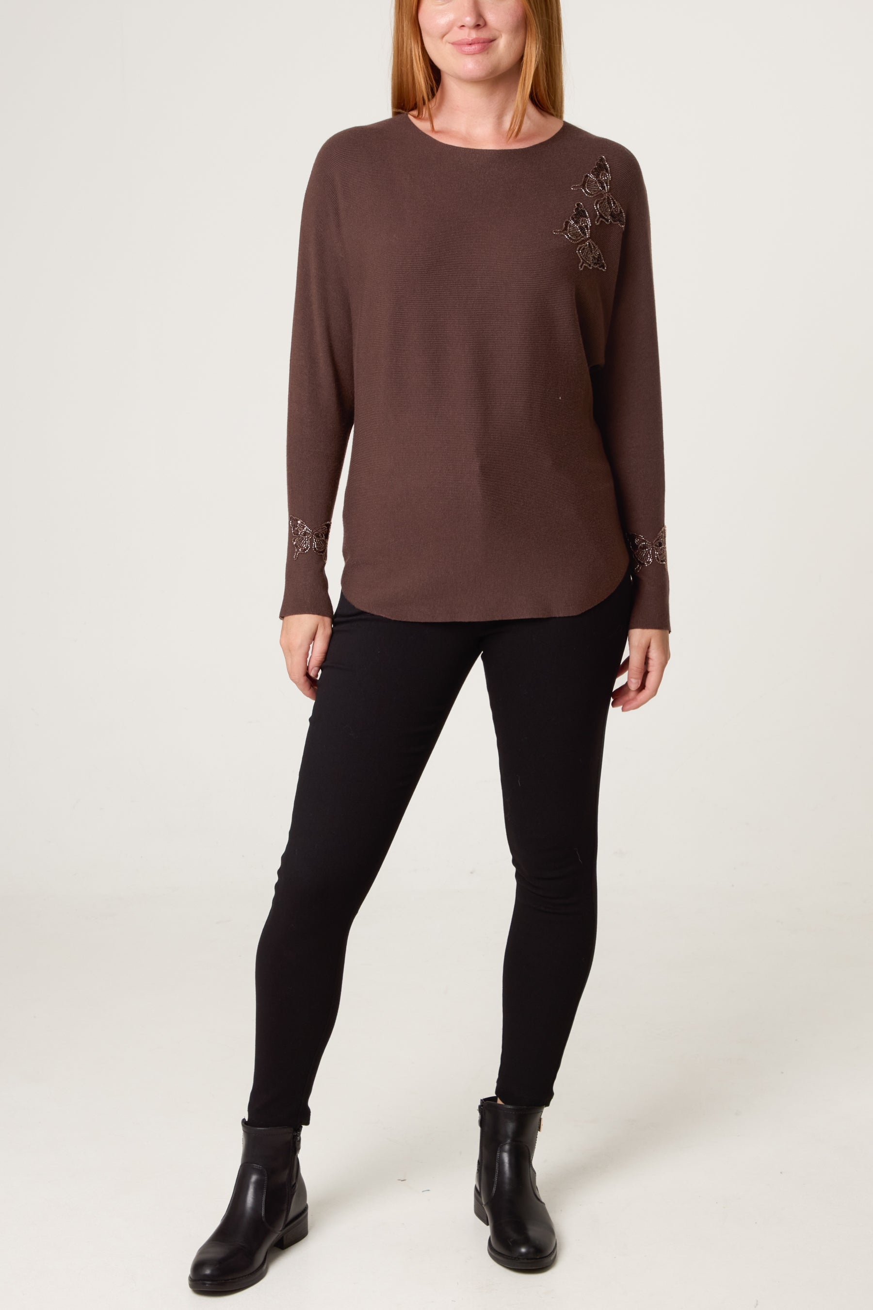 Beaded Butterfly Batwing Knit Jumper