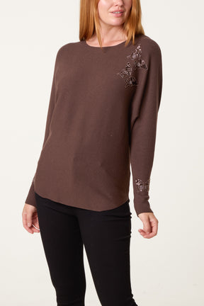 Beaded Butterfly Batwing Knit Jumper