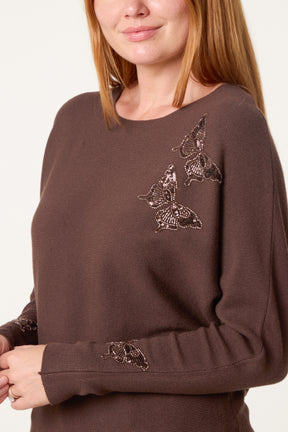 Beaded Butterfly Batwing Knit Jumper