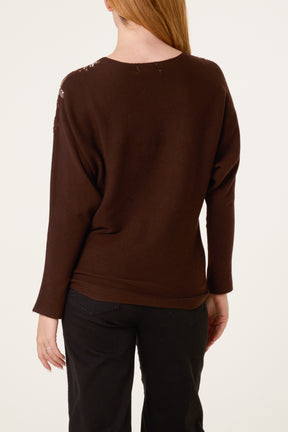 Embellished Batwing Knit Jumper
