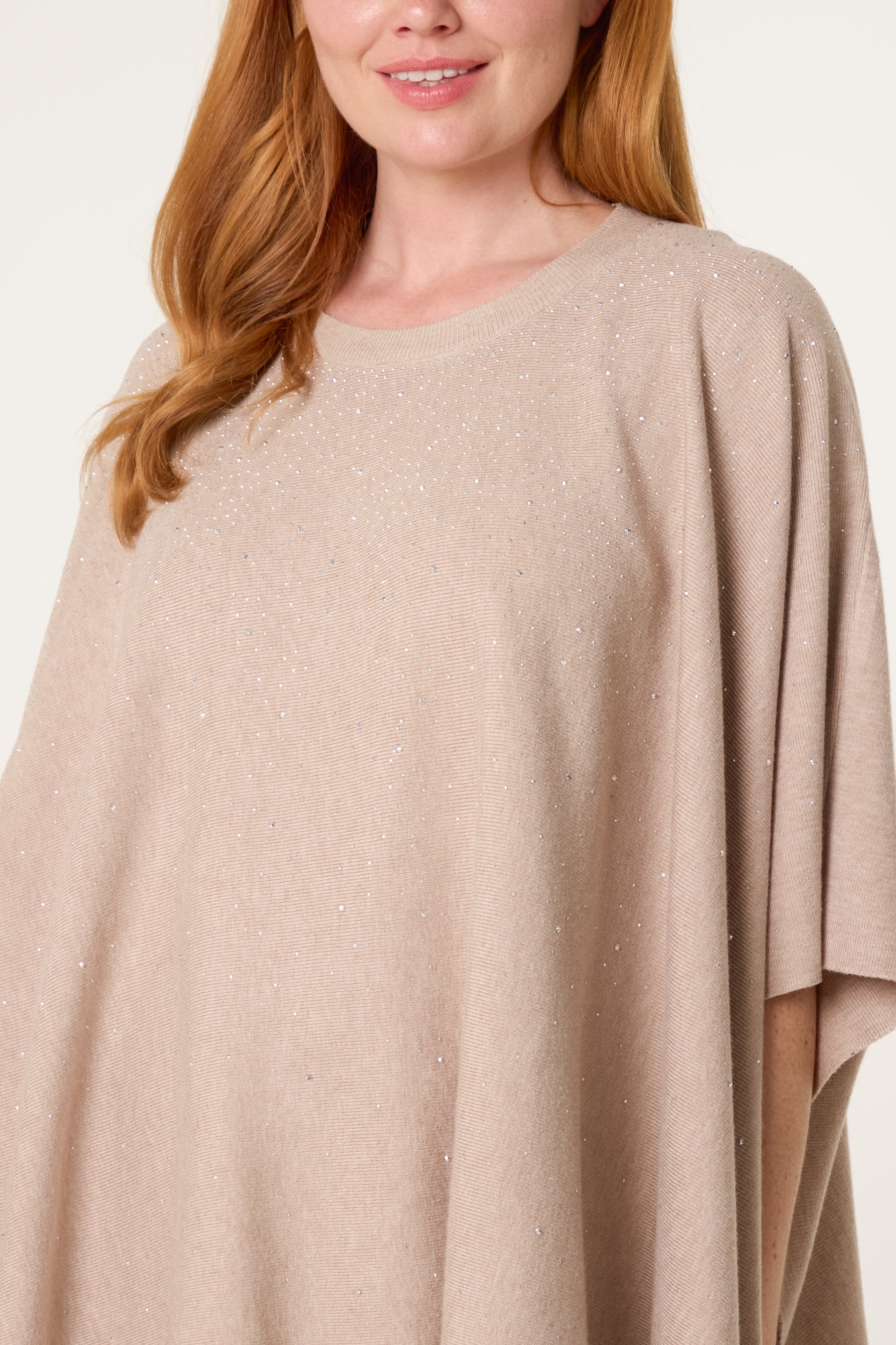 Embellished Knit Short Sleeve Cape Poncho