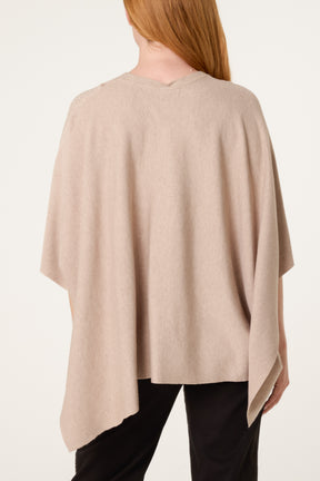 Embellished Knit Short Sleeve Cape Poncho